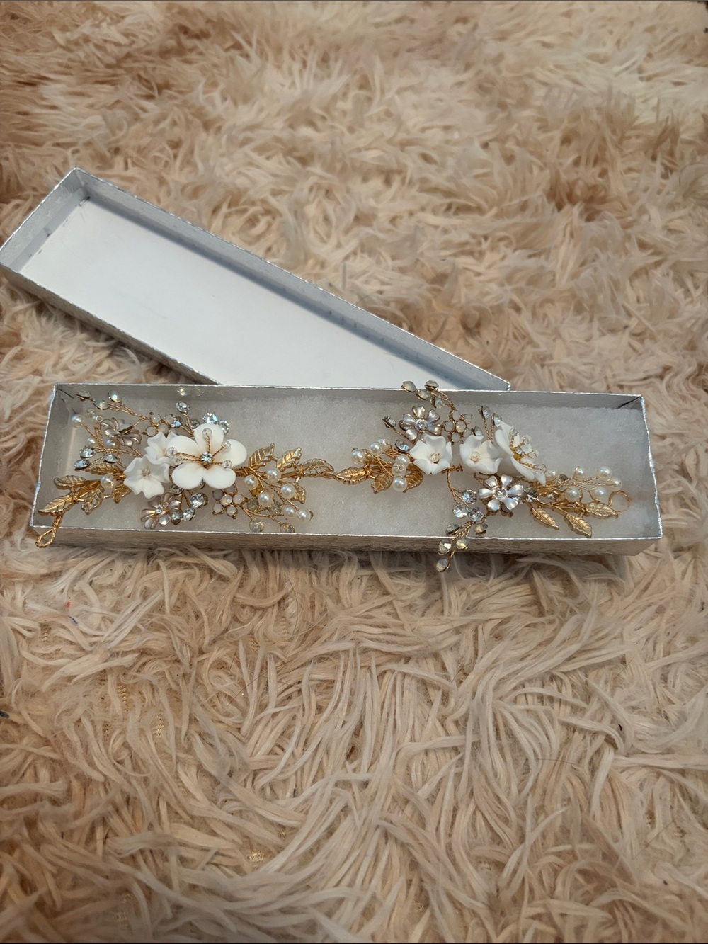 Gold Floral Bridal Hair Piece Vine with White Flowers